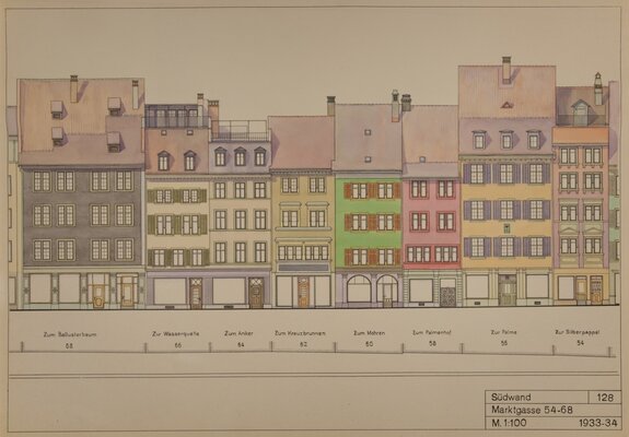 Die Fassaden auf der Sonnenseite der Marktgasse 1934 - 1